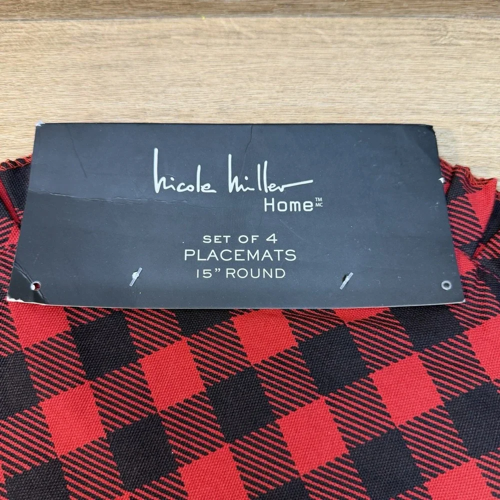 Nicole Miller Red Black Buffalo Plaid Cloth Placemats Set Of 4 Ruffle Holiday